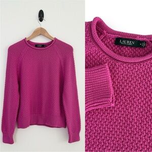 Lauren By Ralph Lauren Pink 100% Cotton Waffle Knit Sweater sz M